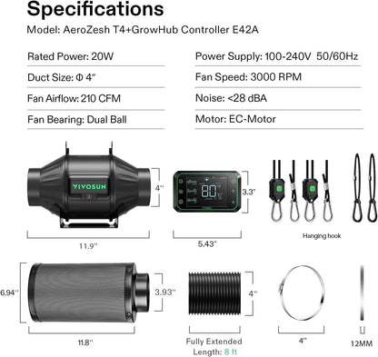 VIVOSUN Zestaw Smart Air Filtration PRO G6 15.2 cm, wentylator kanałowy rzędowy AeroZesh G6 z GrowHub E42A Temp. Kontroler Wi - Fi, filtr węglowy i kanały, system chłodzenia i wentylacji do namiotu do - PuffoShop