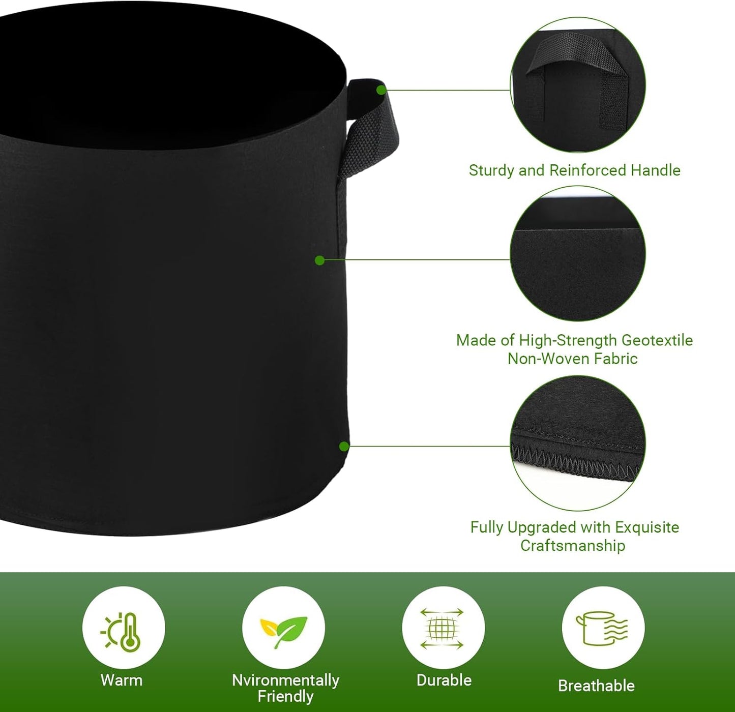 Zestaw 5 doniczek materiałowych 20 l – worek na rośliny 20 l – z włókniny – 30 x 25 cm, torba na rośliny z uchwytami na pomidory, ziemniaki, worki na grządki warzywne, donice na kwiaty - PuffoShop