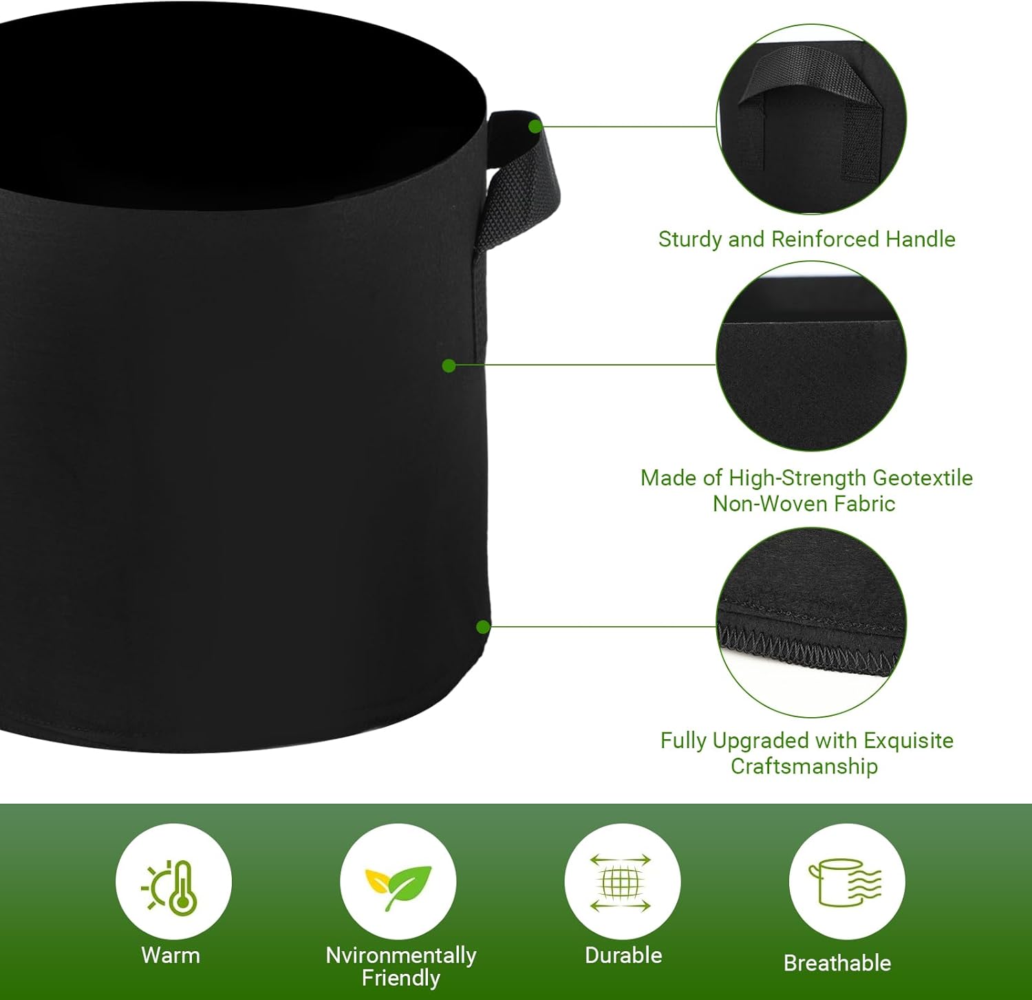 Zestaw 5 doniczek materiałowych 20 l – worek na rośliny 20 l – z włókniny – 30 x 25 cm, torba na rośliny z uchwytami na pomidory, ziemniaki, worki na grządki warzywne, donice na kwiaty - PuffoShop