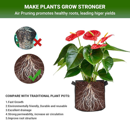 Zestaw 5 doniczek materiałowych 20 l – worek na rośliny 20 l – z włókniny – 30 x 25 cm, torba na rośliny z uchwytami na pomidory, ziemniaki, worki na grządki warzywne, donice na kwiaty - PuffoShop