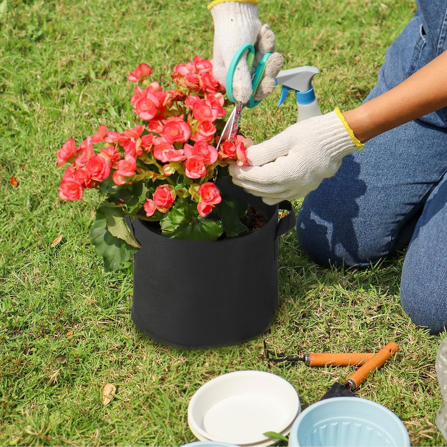 Zestaw 5 doniczek materiałowych 20 l – worek na rośliny 20 l – z włókniny – 30 x 25 cm, torba na rośliny z uchwytami na pomidory, ziemniaki, worki na grządki warzywne, donice na kwiaty - PuffoShop