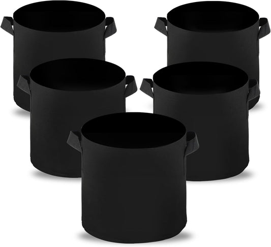 Zestaw 5 doniczek materiałowych 20 l – worek na rośliny 20 l – z włókniny – 30 x 25 cm, torba na rośliny z uchwytami na pomidory, ziemniaki, worki na grządki warzywne, donice na kwiaty - PuffoShop